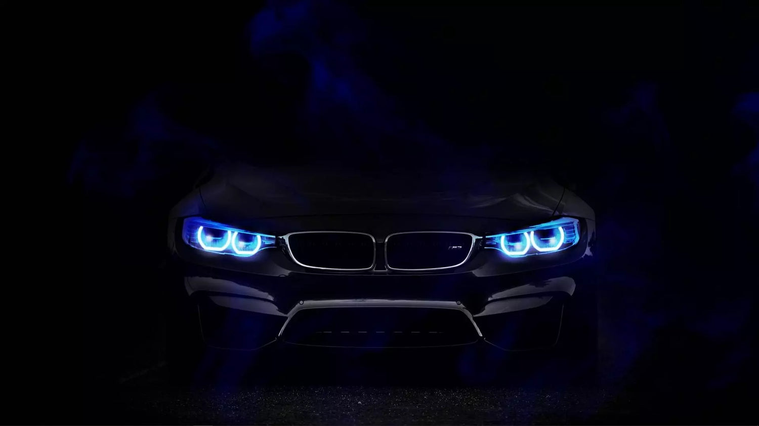 Front view of modern car showing LED headlights, daytime running lights (DRL), projector headlamp, fog lights, turn signal indicators, side marker lights, and chrome headlight housing with clear lens cover