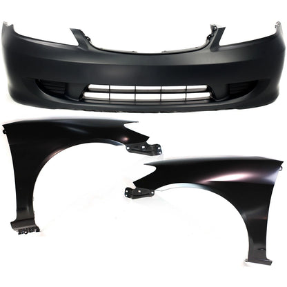 Front Bumper Cover & Fender Kit for 2004-2005 Honda Civic | 3PC Set