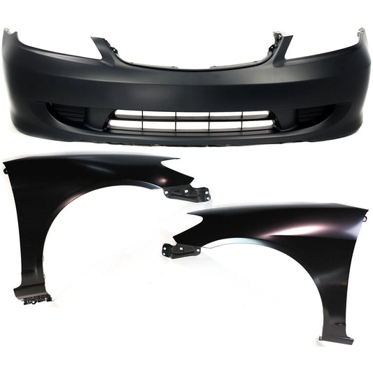 Front Bumper Cover & Fender Kit for 2004-2005 Honda Civic | 3PC Set